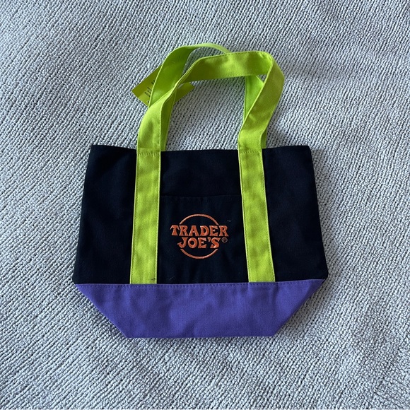Trader Joe’s Tri Color Black and Purple Mini Canvas Tote Bag - Picture 4 of 4